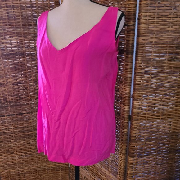 Vintage Express Hot Pink 100% Silk V-Neck Tank Top Blouse Small - Picture 2 of 5